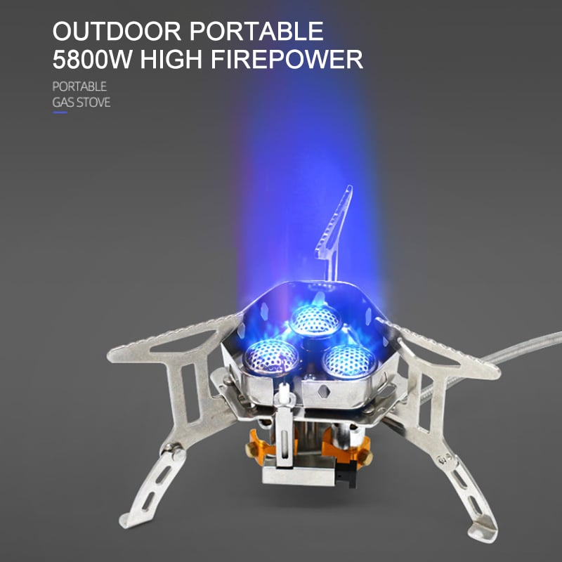 5800W Windproof Camping Gas Stove – With Piezo Ignition and Gas Canister Adapter