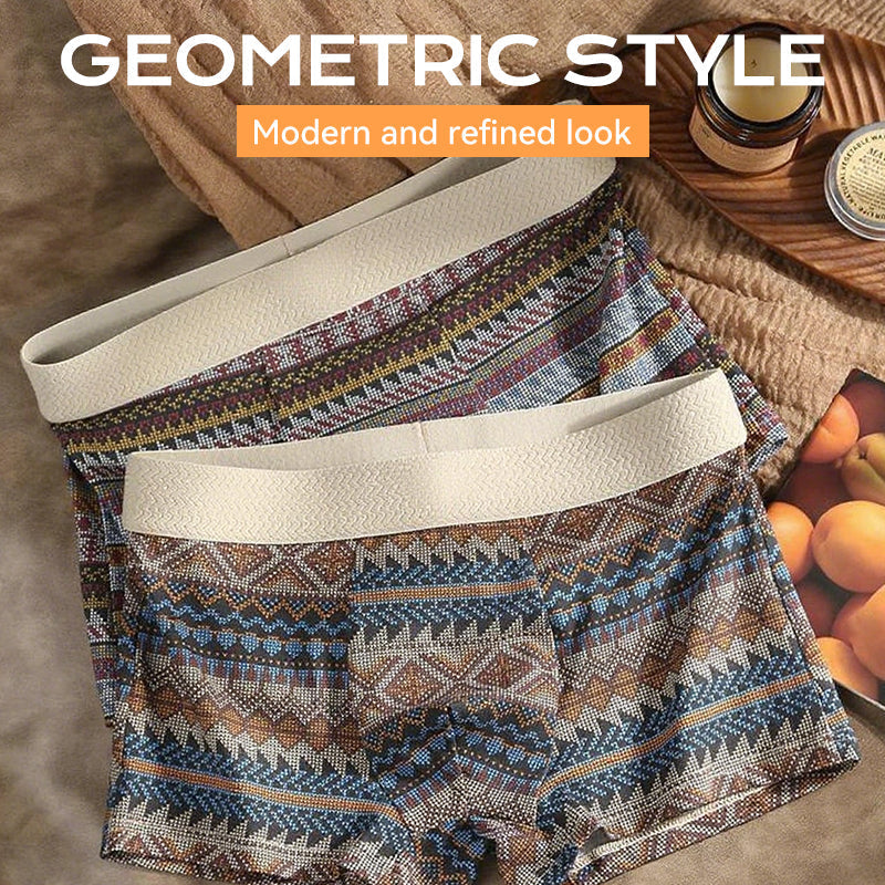 Breathable Men’s Boxer Shorts with Geometric Pattern – 1 Set (3 Pieces)