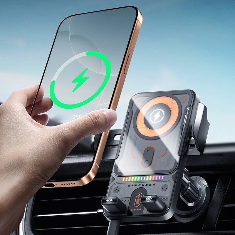 Smart Car Phone Holder – 15W Fast Wireless Charger – Automatic Clamping & Rotating – Universal