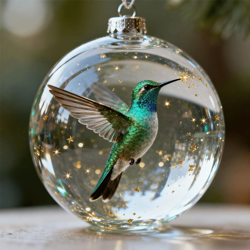 Nature’s Christmas Ornament: Bird in Clear Globe