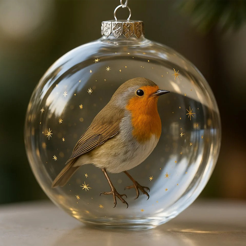 Nature’s Christmas Ornament: Bird in Clear Globe