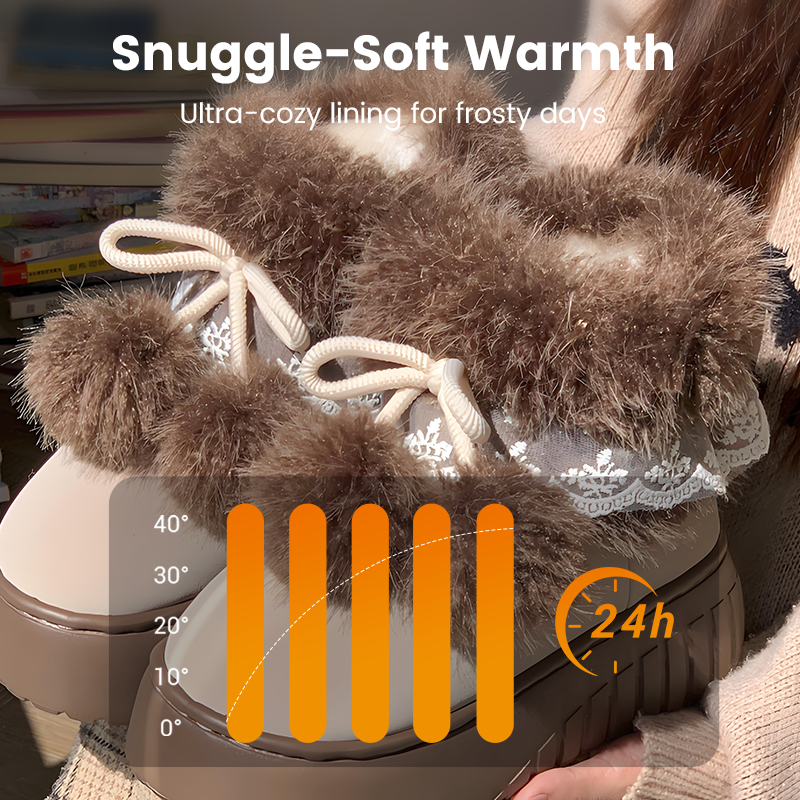 Warm Platform Slippers with Pom-Poms