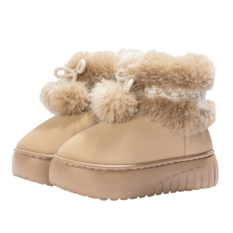 Warm Platform Slippers with Pom-Poms