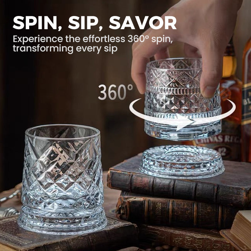 💎🥃 360° Rotating Whiskey Glass – Luxury Crystal Rotating Tumbler Glass