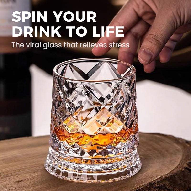 💎🥃 360° Rotating Whiskey Glass – Luxury Crystal Rotating Tumbler Glass