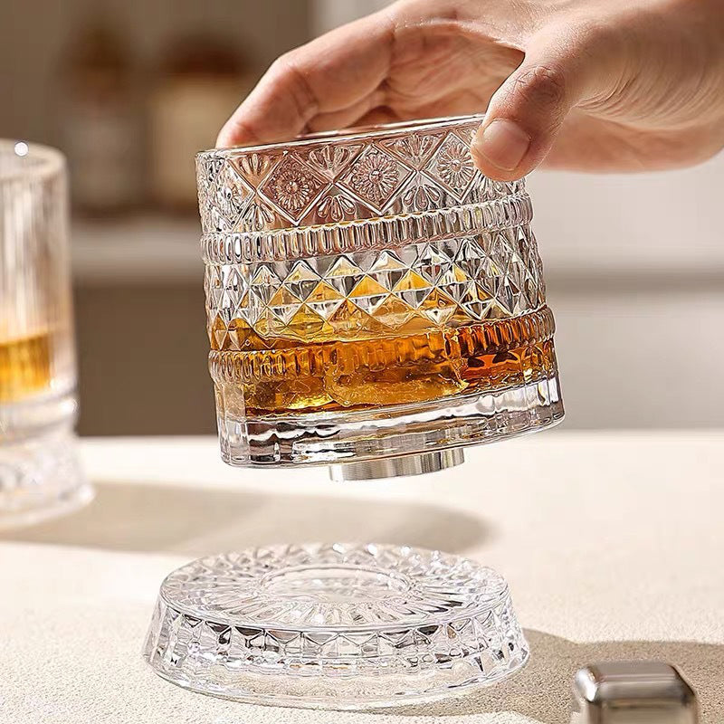 💎🥃 360° Rotating Whiskey Glass – Luxury Crystal Rotating Tumbler Glass