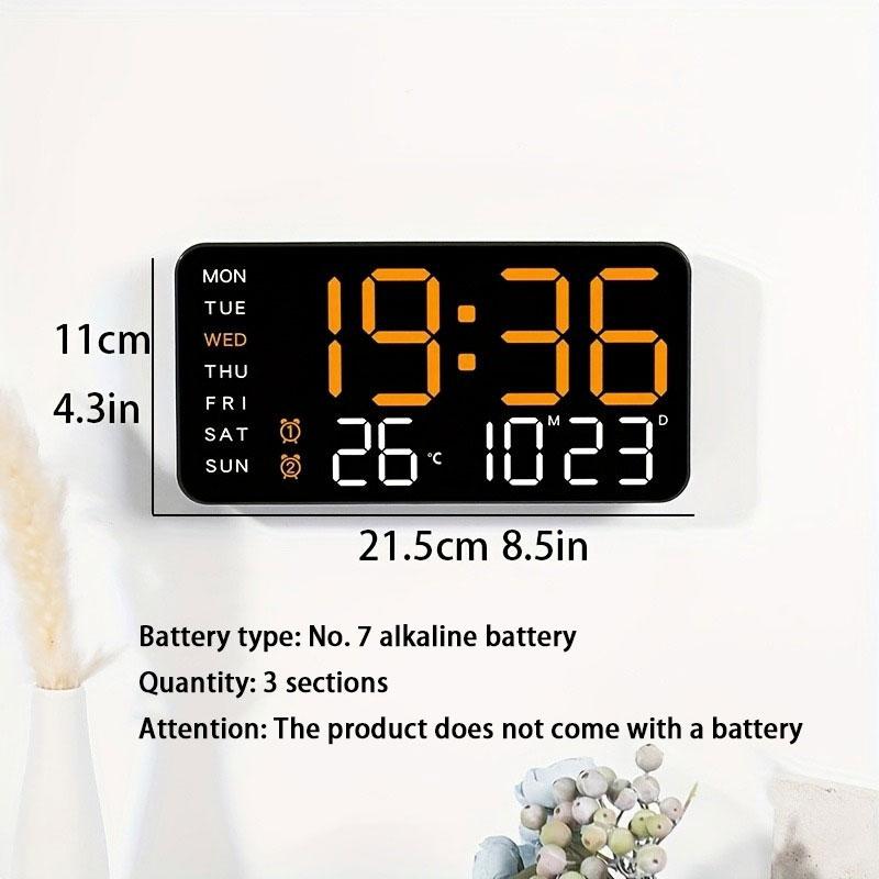 Large Digital Wall Clock with LED Display – Modern Electronic Clock with Date and Temperature