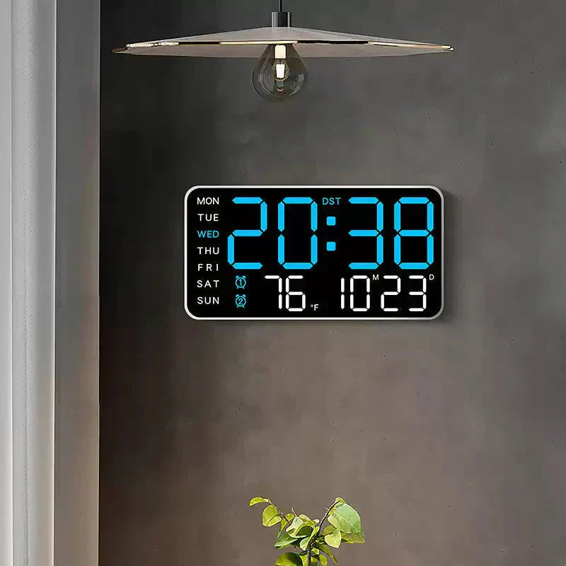Large Digital Wall Clock with LED Display – Modern Electronic Clock with Date and Temperature