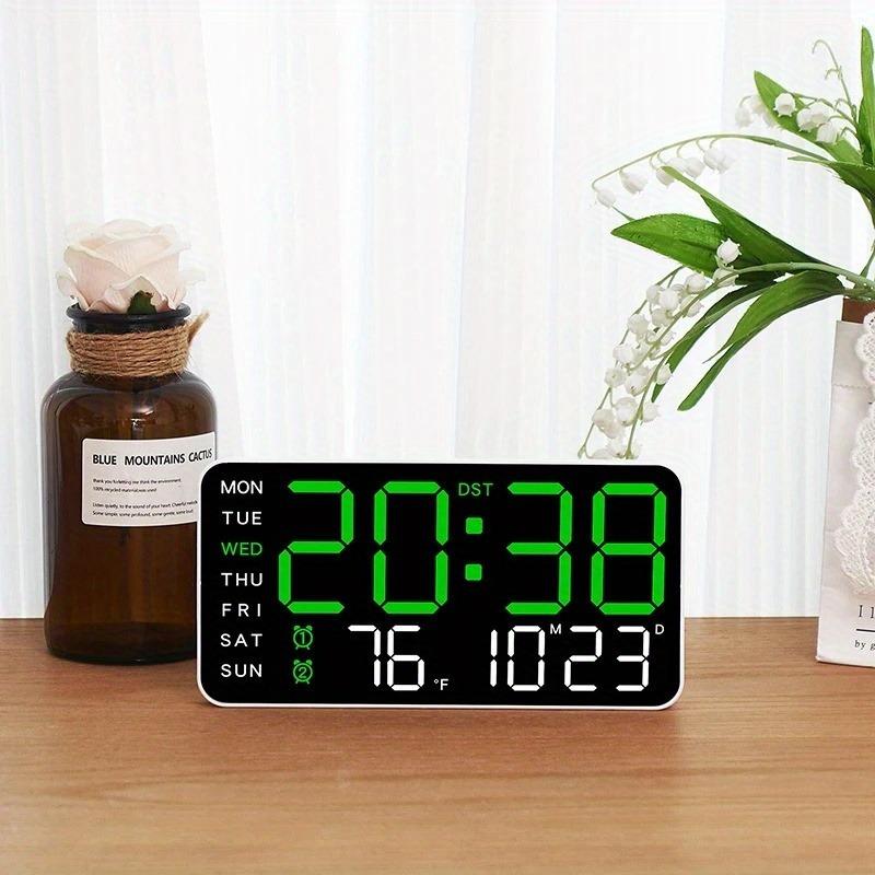 Large Digital Wall Clock with LED Display – Modern Electronic Clock with Date and Temperature