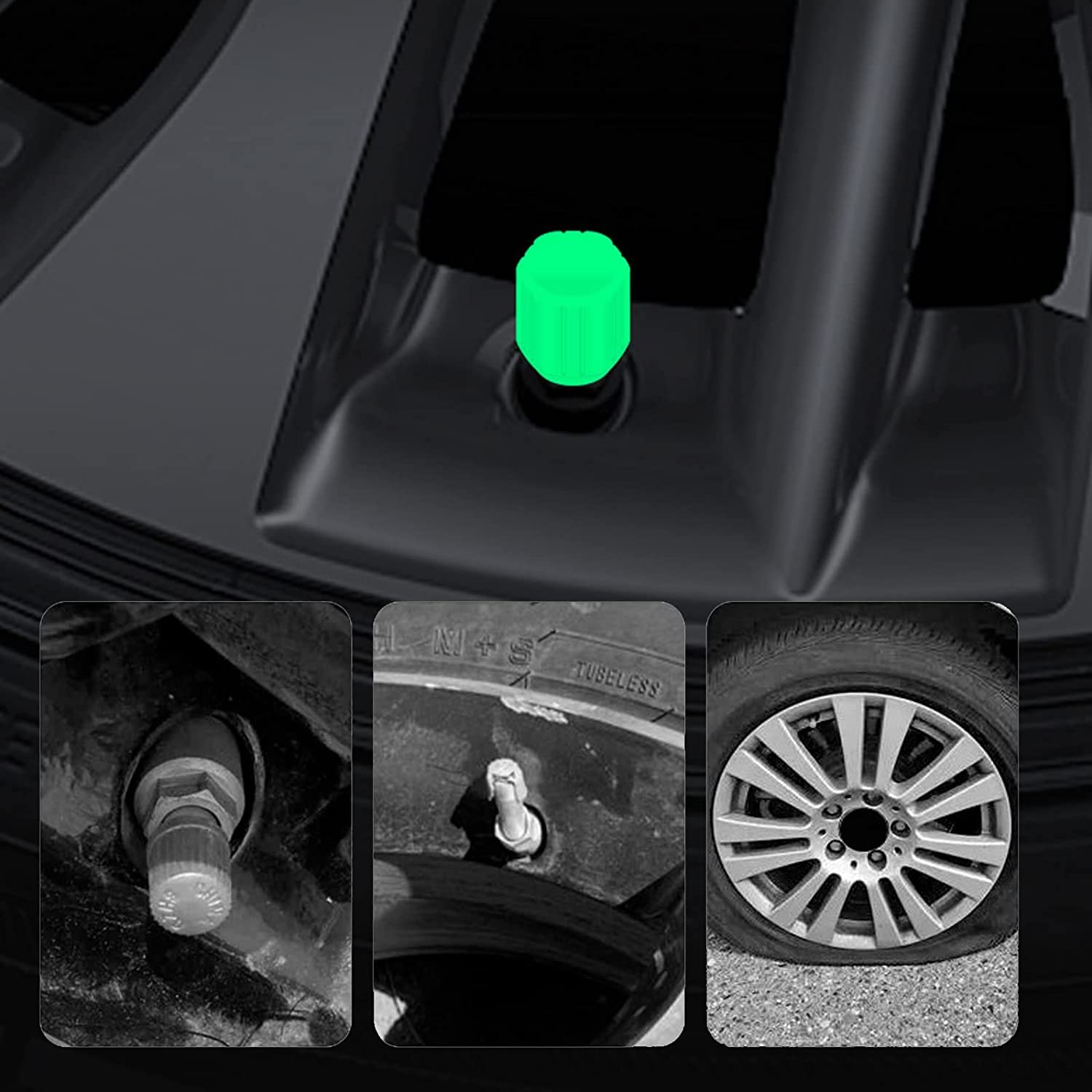 Glow in the Dark Valve Caps - Luminous - For Bicycle, Car & Motorcycle