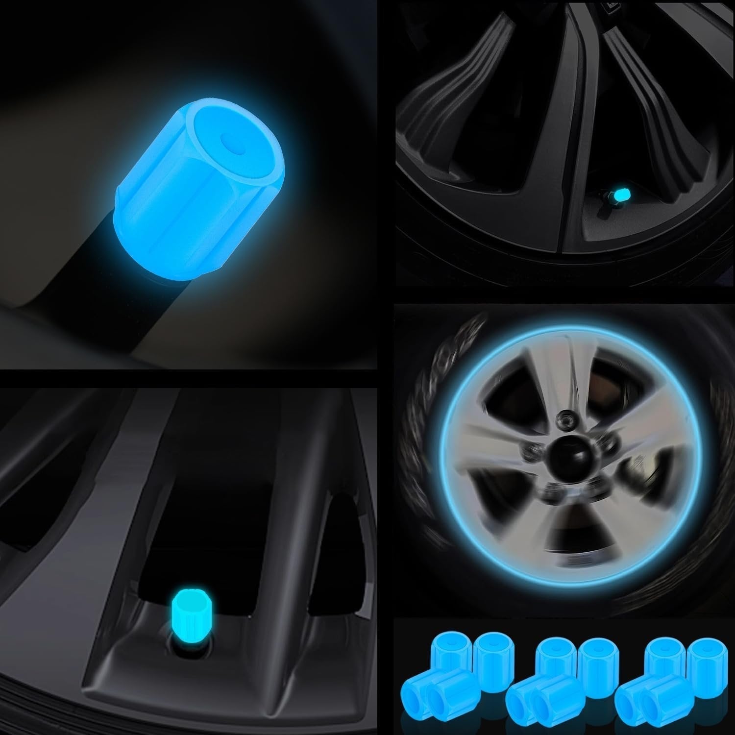 Glow in the Dark Valve Caps - Luminous - For Bicycle, Car & Motorcycle