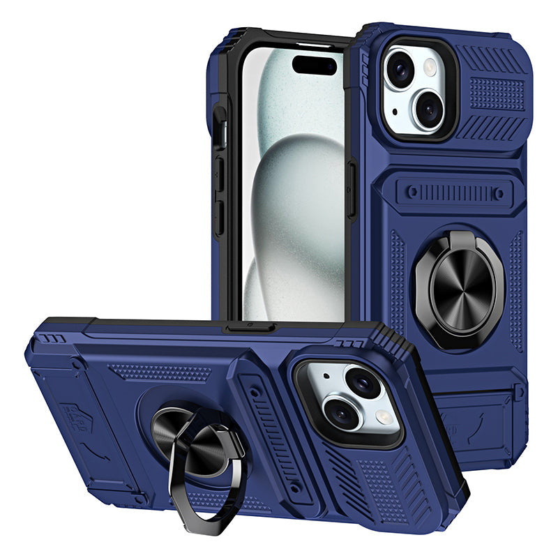 Shockproof iPhone Case with Card Holder and Integrated Ring Holder