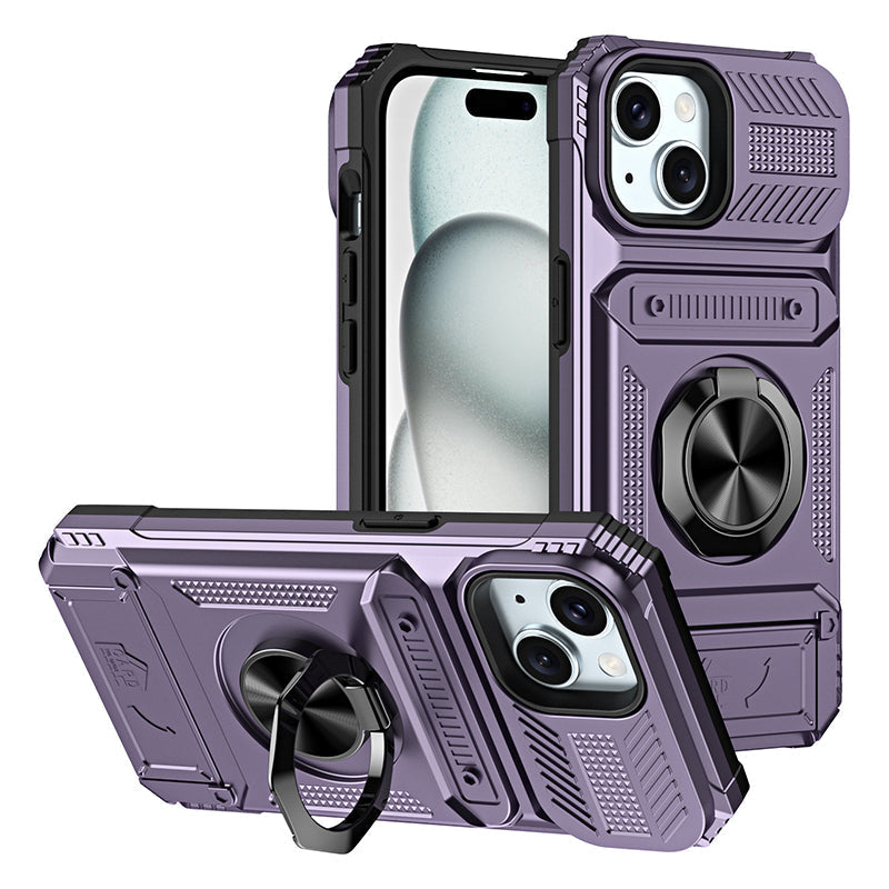Shockproof iPhone Case with Card Holder and Integrated Ring Holder