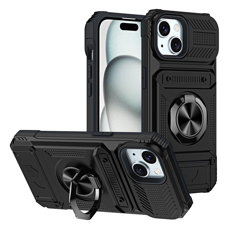 Shockproof iPhone Case with Card Holder and Integrated Ring Holder