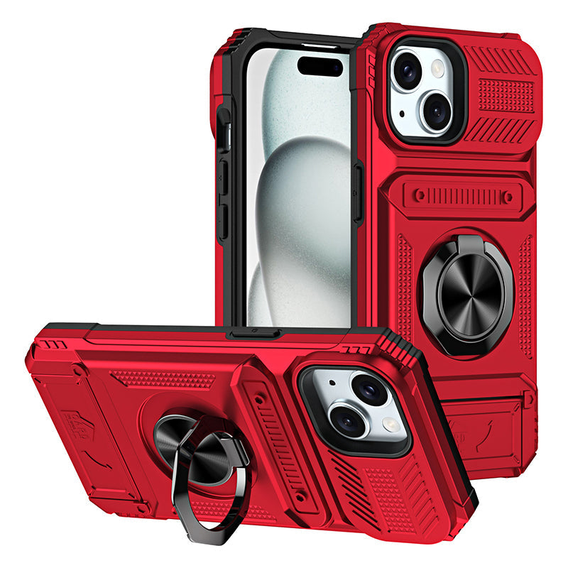 Shockproof iPhone Case with Card Holder and Integrated Ring Holder