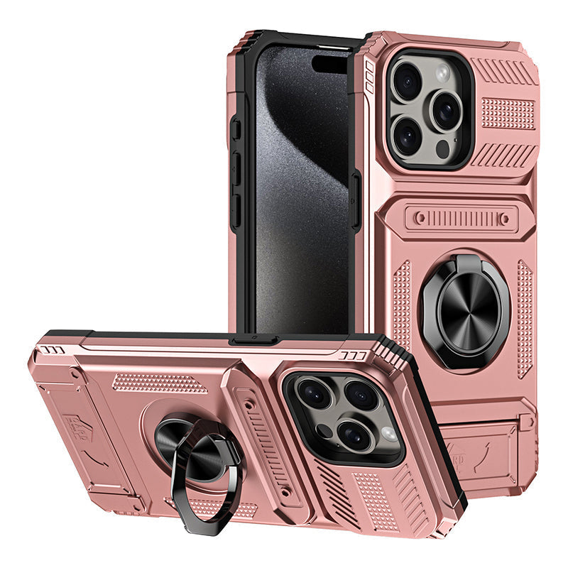 Shockproof iPhone Case with Card Holder and Integrated Ring Holder