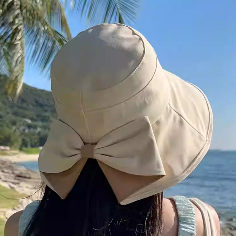 🎀 Women's Wide-Brim Sun Hat with Bow – Foldable