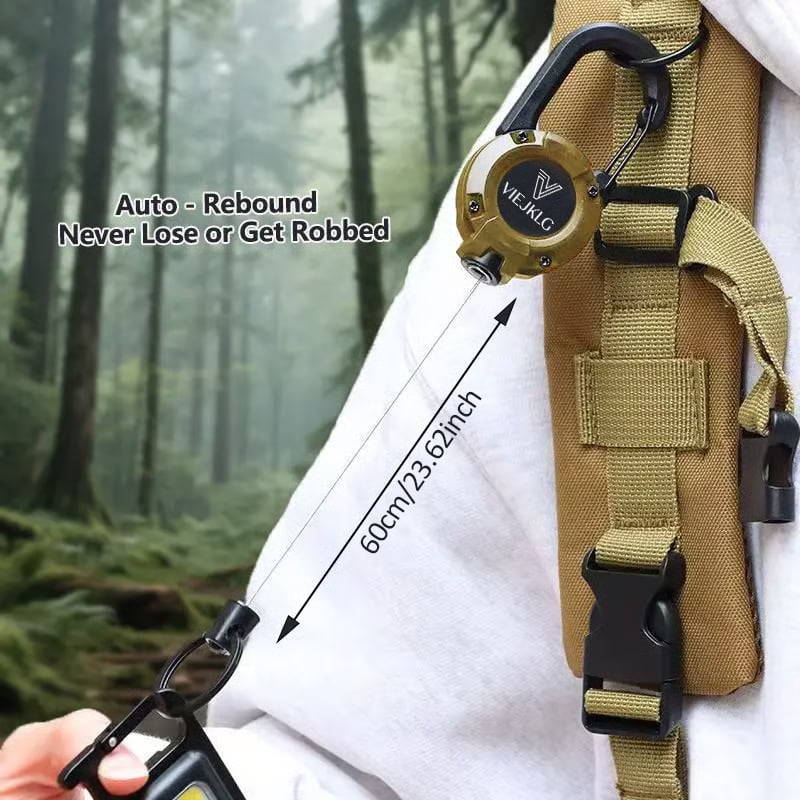 Retractable Keychain with Carabiner – 65 cm Steel Wire, Lightweight & Durable