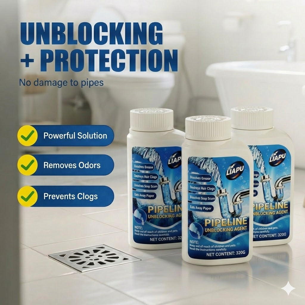 Powerful Drain Unblocker – Liquid Drain Opener for Kitchen, Shower & Toilet (Dissolves Hair & Grease)