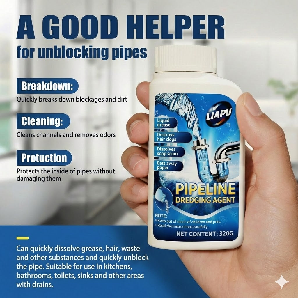 Powerful Drain Unblocker – Liquid Drain Opener for Kitchen, Shower & Toilet (Dissolves Hair & Grease)