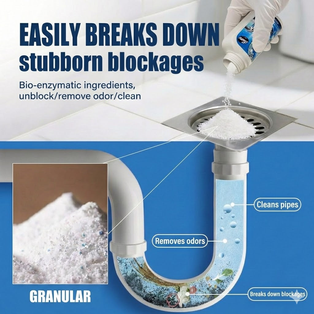 Powerful Drain Unblocker – Liquid Drain Opener for Kitchen, Shower & Toilet (Dissolves Hair & Grease)