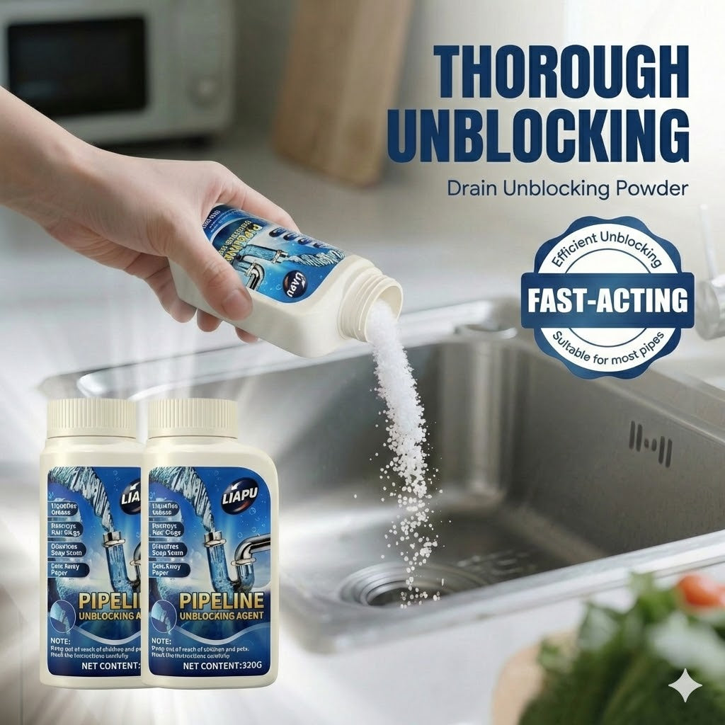 Powerful Drain Unblocker – Liquid Drain Opener for Kitchen, Shower & Toilet (Dissolves Hair & Grease)