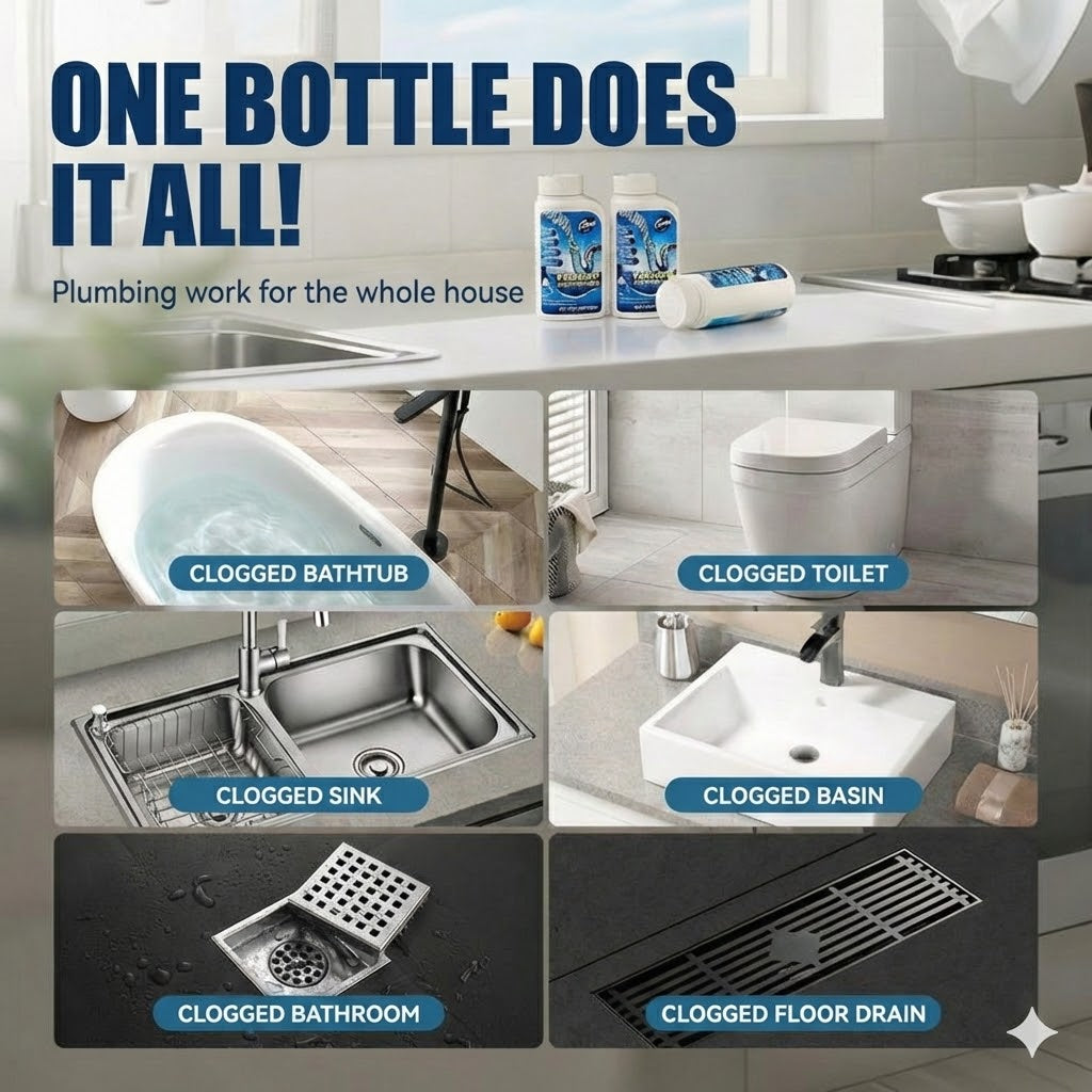 Powerful Drain Unblocker – Liquid Drain Opener for Kitchen, Shower & Toilet (Dissolves Hair & Grease)