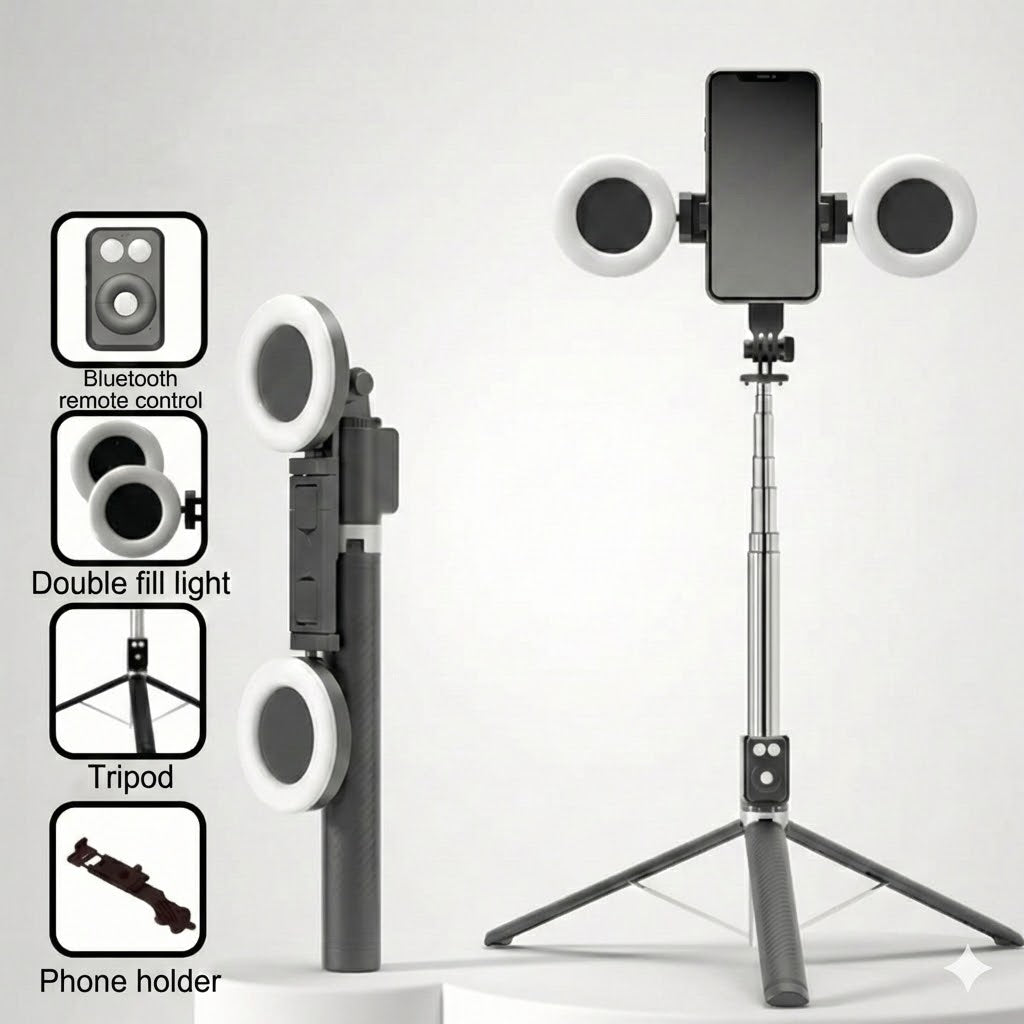 6-in-1 Selfie Stick Tripod with Light – Bluetooth Tripod with Remote (For iPhone & Android)