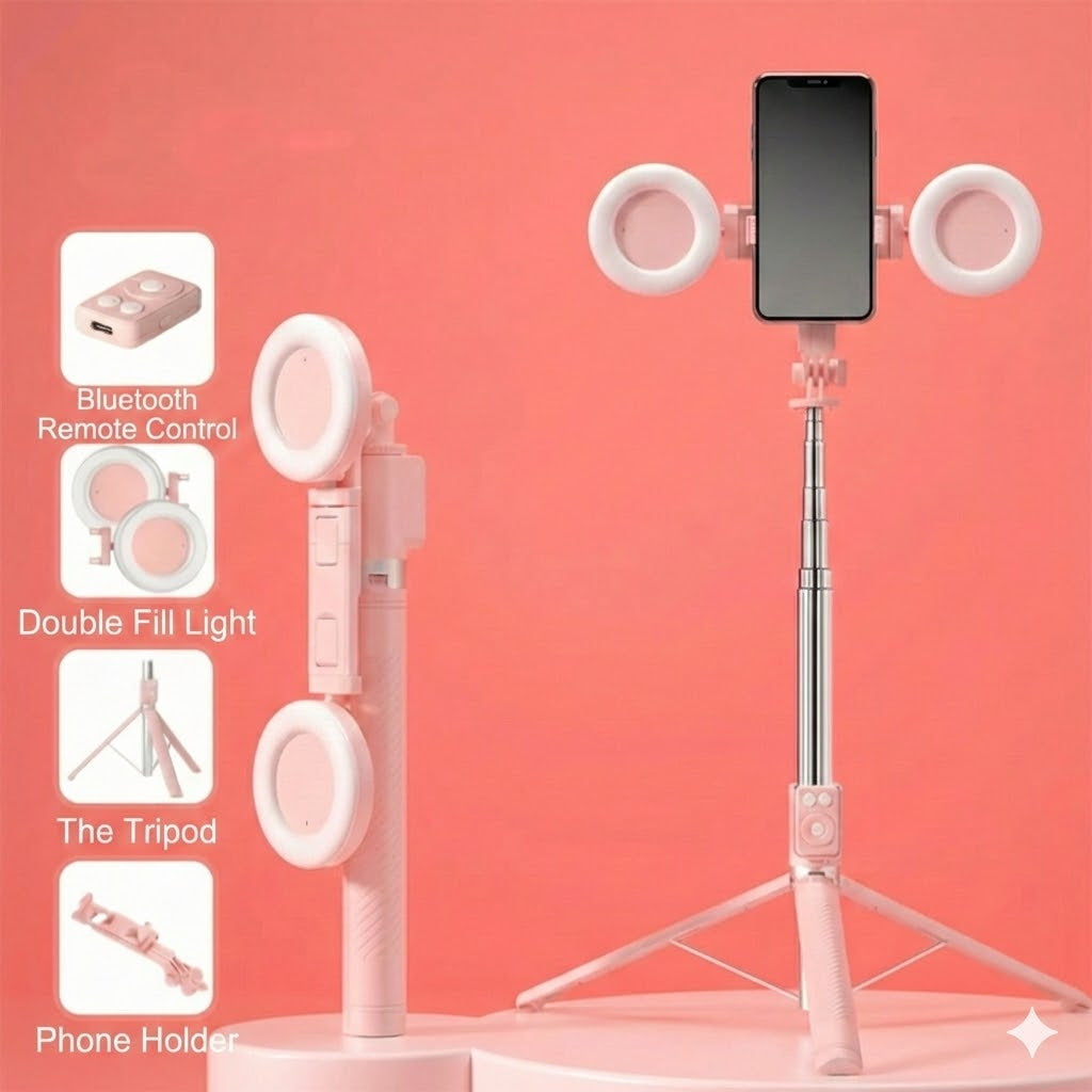 6-in-1 Selfie Stick Tripod with Light – Bluetooth Tripod with Remote (For iPhone & Android)