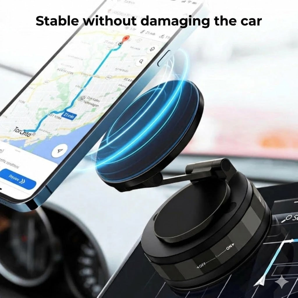 Magnetic Car Phone Holder – Vacuum Adsorption & Magnetic – 360° Rotatable – Super Stable for Dashboard & Windshield