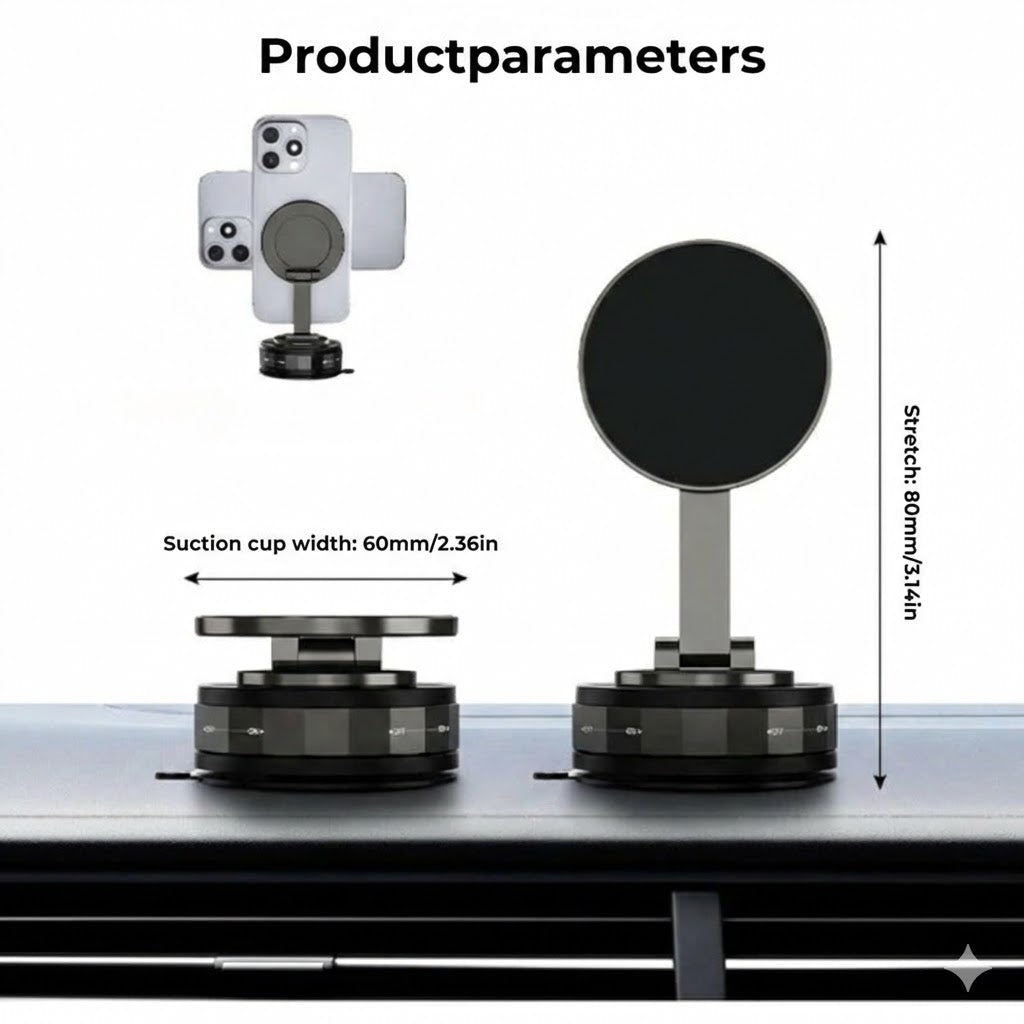Magnetic Car Phone Holder – Vacuum Adsorption & Magnetic – 360° Rotatable – Super Stable for Dashboard & Windshield