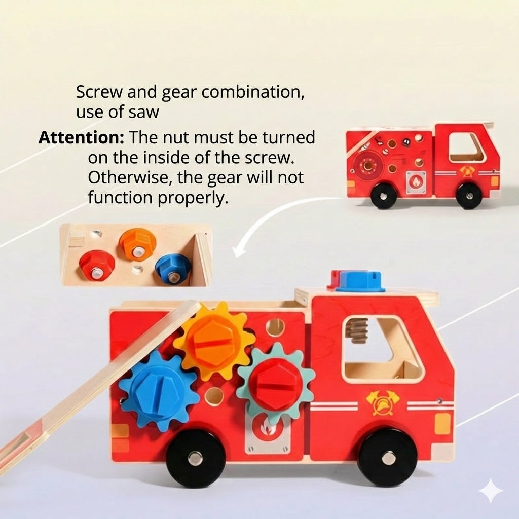 Wooden Fire Truck Building Kit – Construction Toy with Tools (Educational & Sustainable)