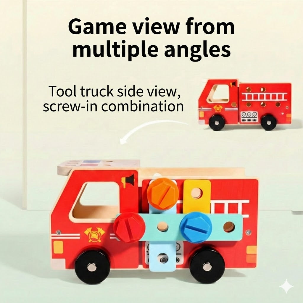 Wooden Fire Truck Building Kit – Construction Toy with Tools (Educational & Sustainable)