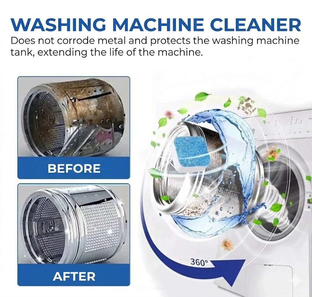 Washing Machine Cleaner Tablets – Removes Limescale & Odors – Deep Cleaning – 12 Pack – Universal