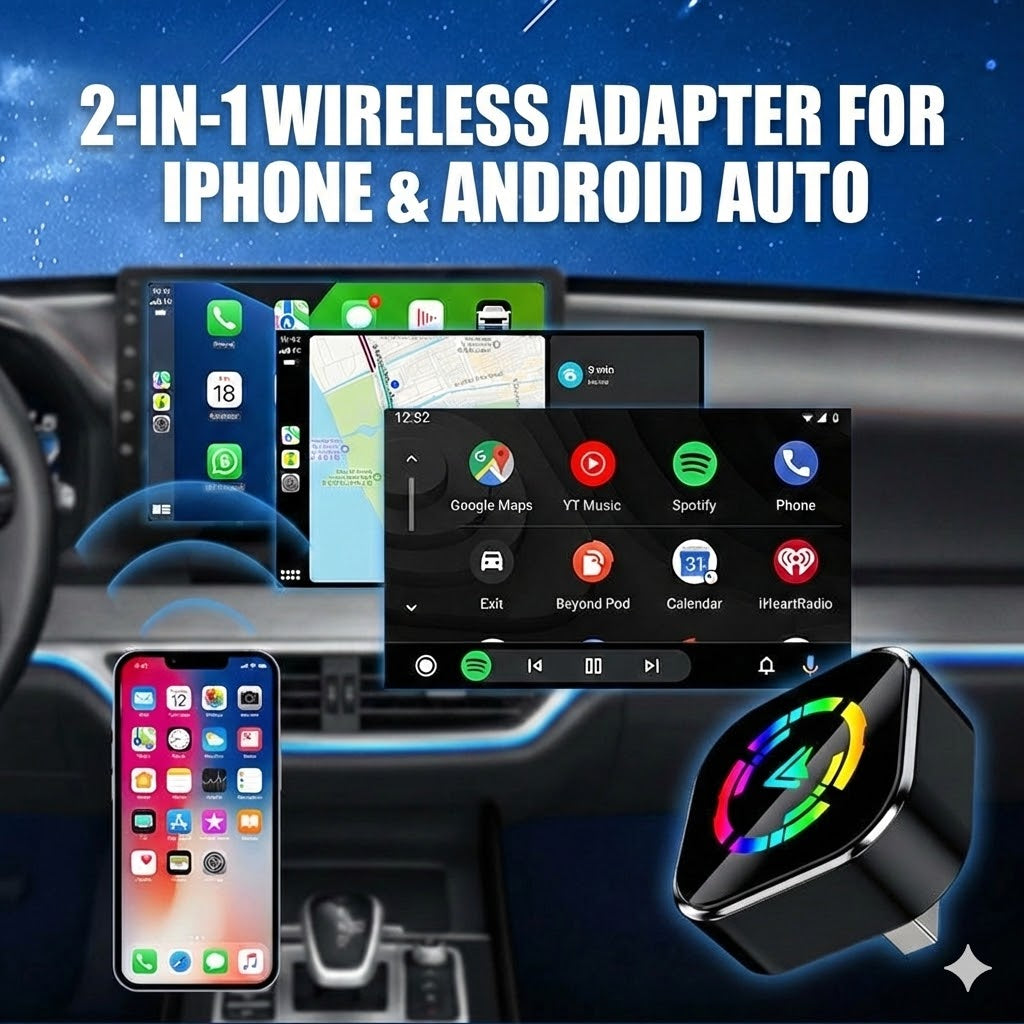 2-in-1 Wireless Adapter for iPhone & Android Auto