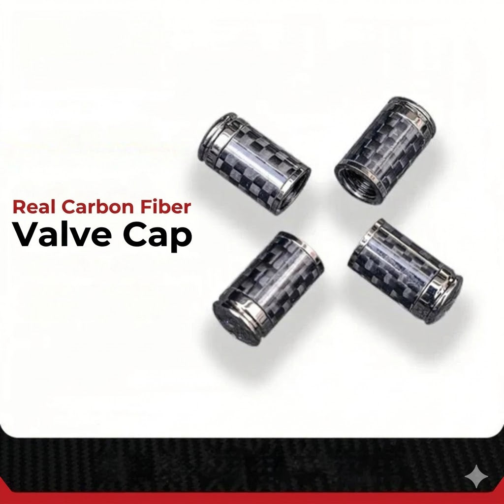 Luxury Carbon Valve Cap Set – Carbon Fiber Look – Universal for Car, Motorcycle & Bike – Sporty Wheel Protection – [Set of 4]