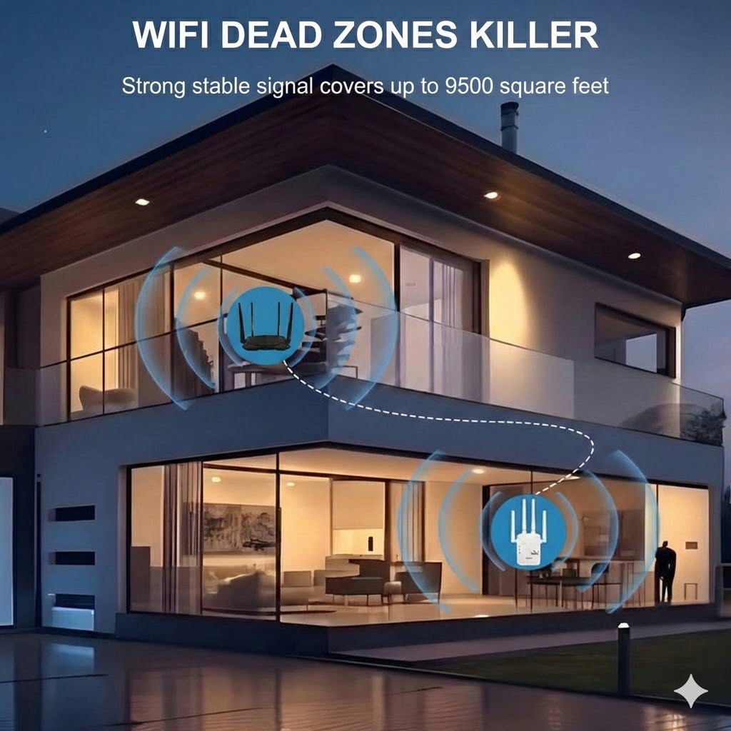1200Mbps WiFi Range Extender - Dual Band (5GHz & 2.4GHz) WiFi Repeater with Ethernet Port & WPS
