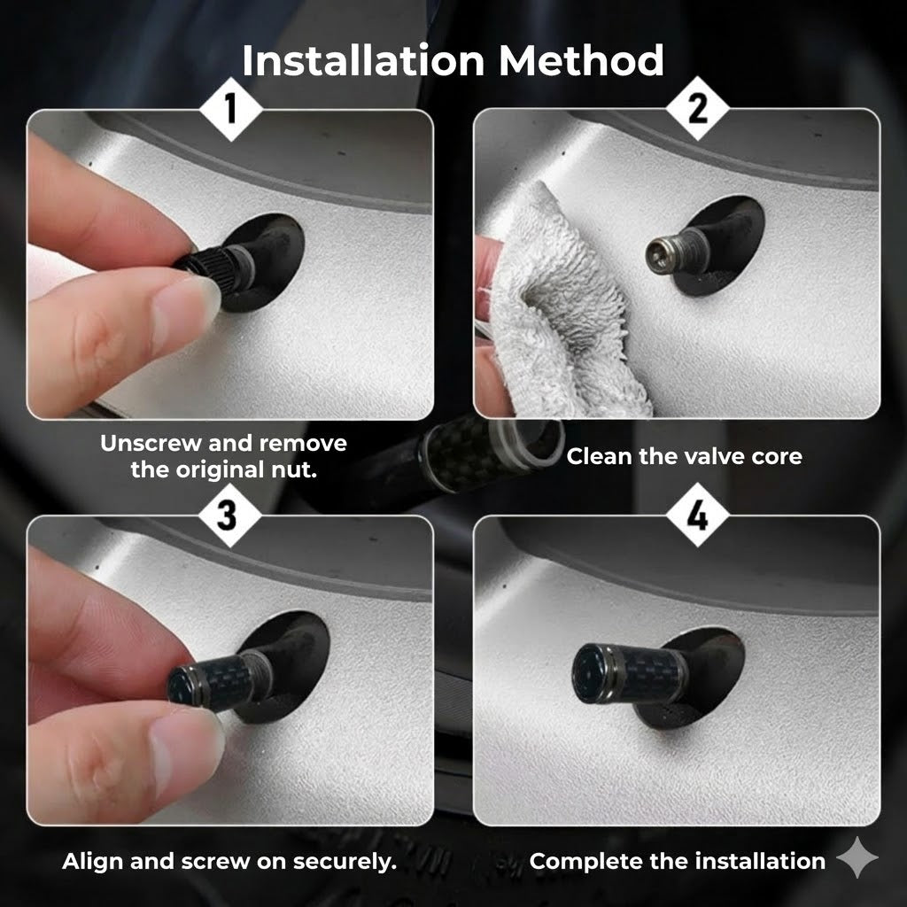 Luxury Carbon Valve Cap Set – Carbon Fiber Look – Universal for Car, Motorcycle & Bike – Sporty Wheel Protection – [Set of 4]