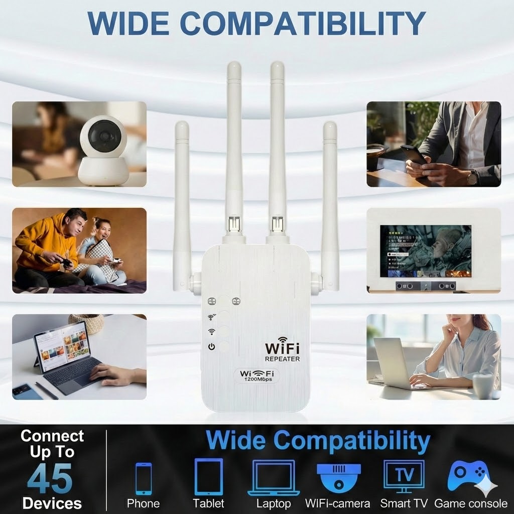 1200Mbps WiFi Range Extender - Dual Band (5GHz & 2.4GHz) WiFi Repeater with Ethernet Port & WPS