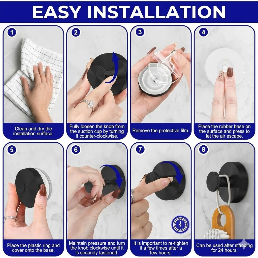 Modern Bathroom Towel Hooks – TwistLock Suction Cup System – Removable & Reusable – No Damage