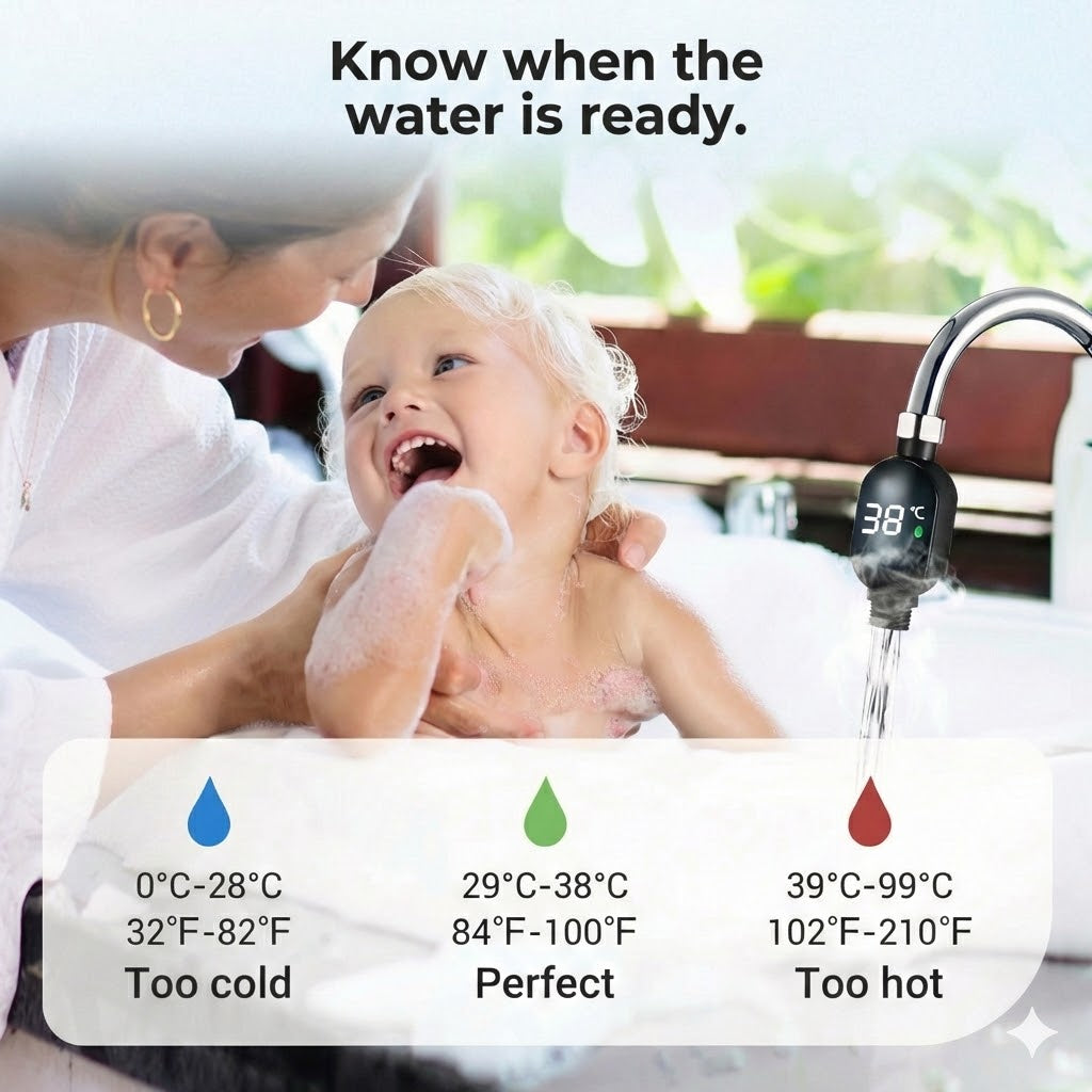 Digital Shower Thermometer – Battery-Free LED Water Thermometer (Safe for Baby & Child)