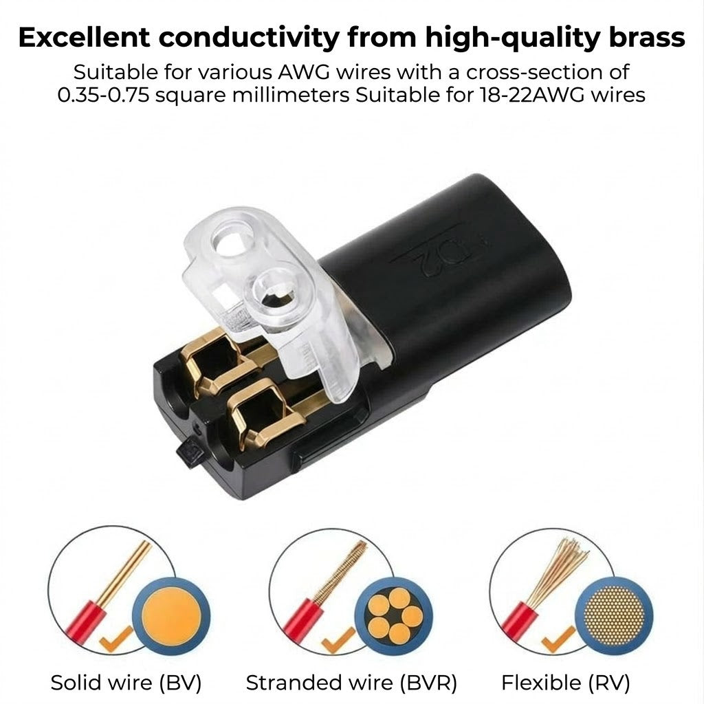 [20 Pieces] Quick Wire Connectors with Locking – 2-Pole Plug Connection
