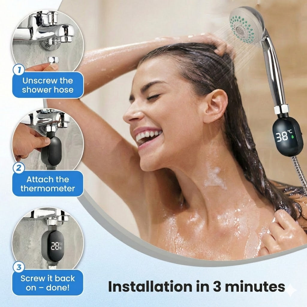 Digital Shower Thermometer – Battery-Free LED Water Thermometer (Safe for Baby & Child)