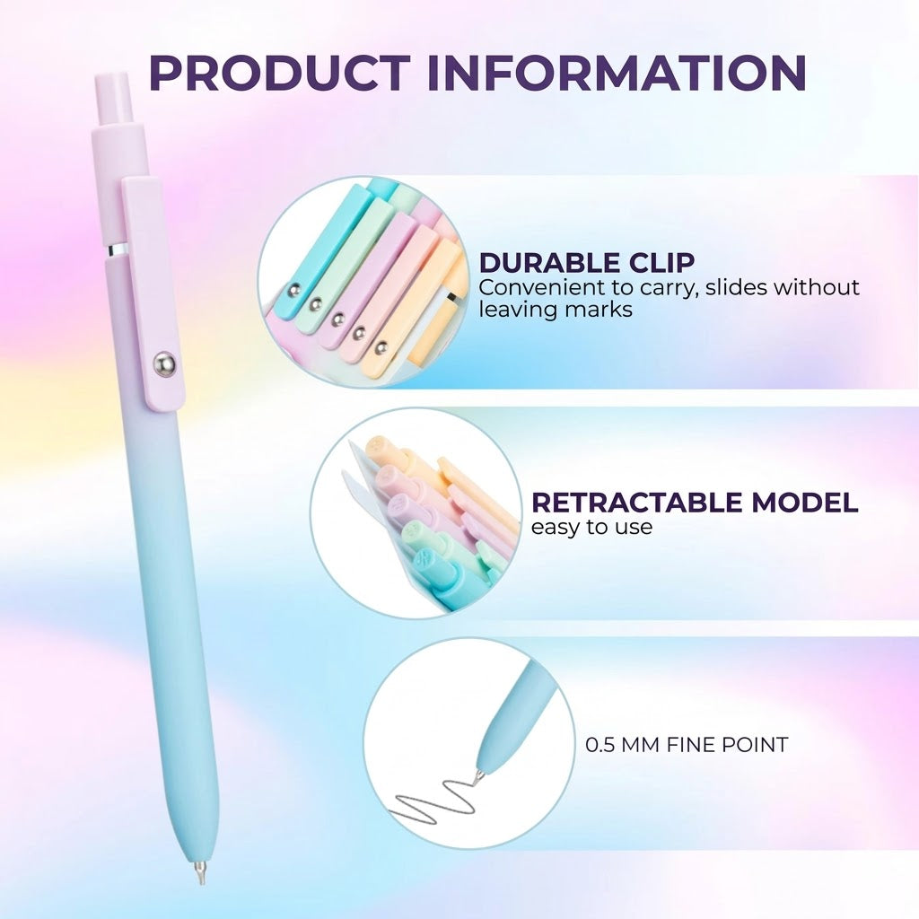 Luxury Gel Pen Set (5 pcs) - Aesthetic Gradient Design - 0.5 mm Quick-Drying Ink