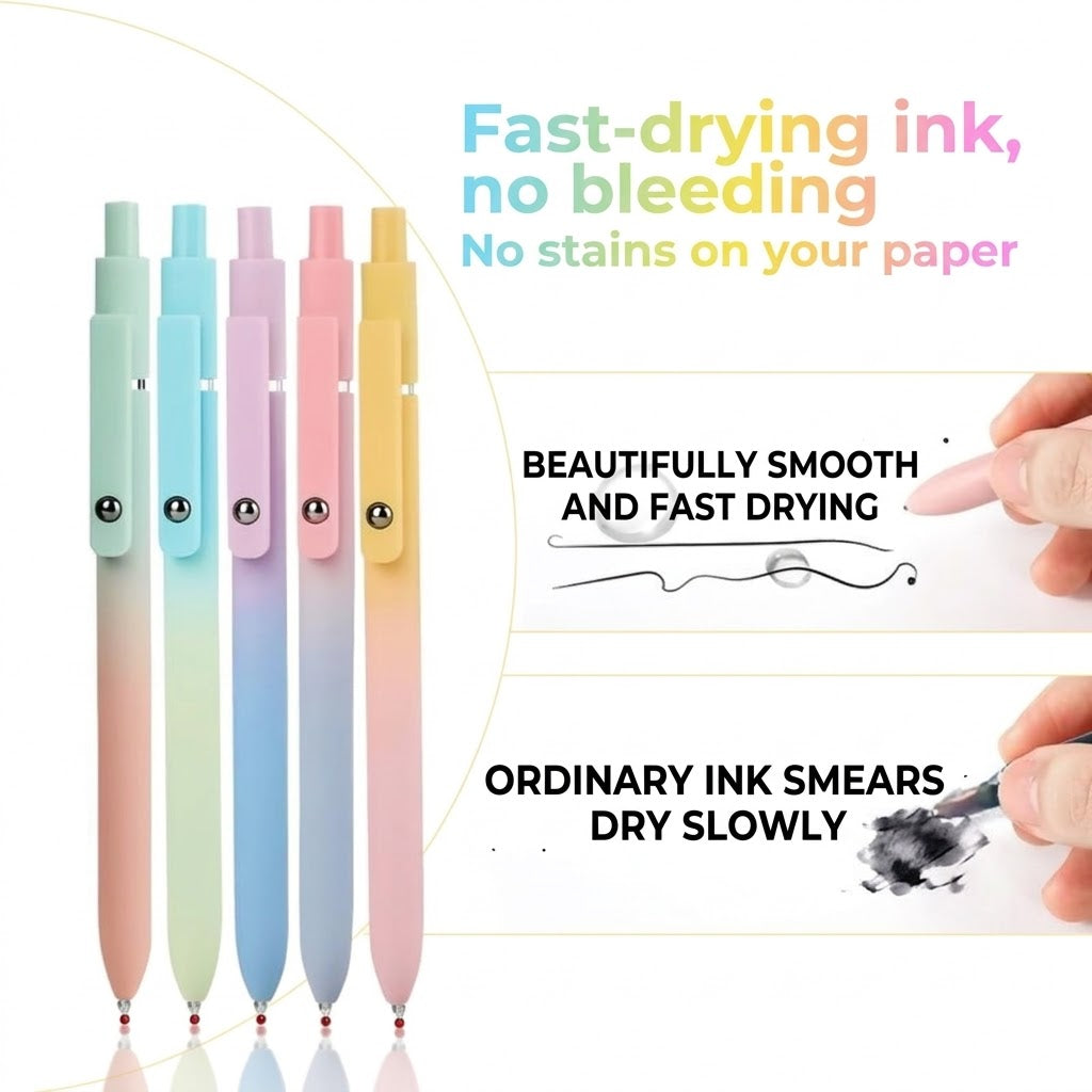 Luxury Gel Pen Set (5 pcs) - Aesthetic Gradient Design - 0.5 mm Quick-Drying Ink