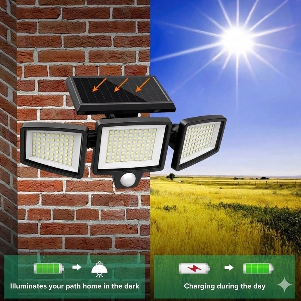 [200 LED] Solar Wall Light with Motion Sensor – Outdoor Solar-Powered Lighting – IP65 Waterproof – 100% Energy Saving