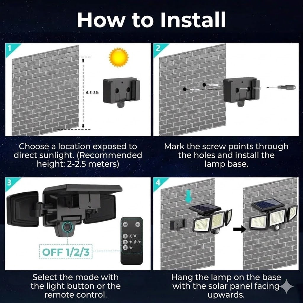 [200 LED] Solar Wall Light with Motion Sensor – Outdoor Solar-Powered Lighting – IP65 Waterproof – 100% Energy Saving