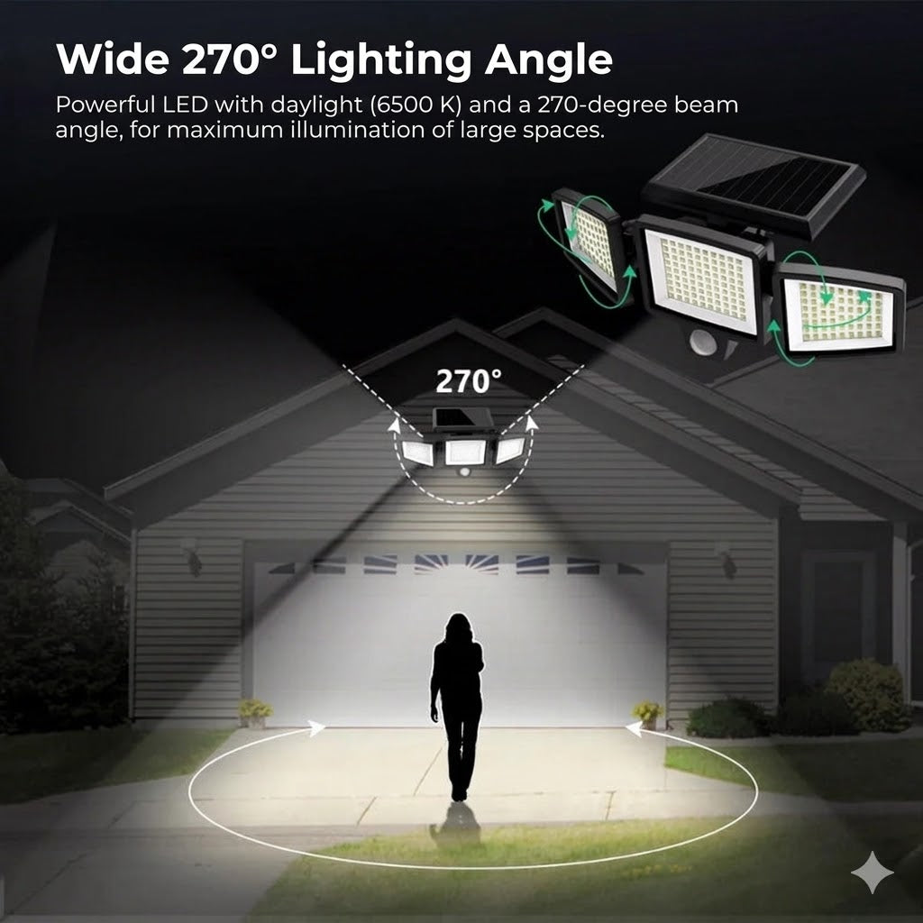 [200 LED] Solar Wall Light with Motion Sensor – Outdoor Solar-Powered Lighting – IP65 Waterproof – 100% Energy Saving