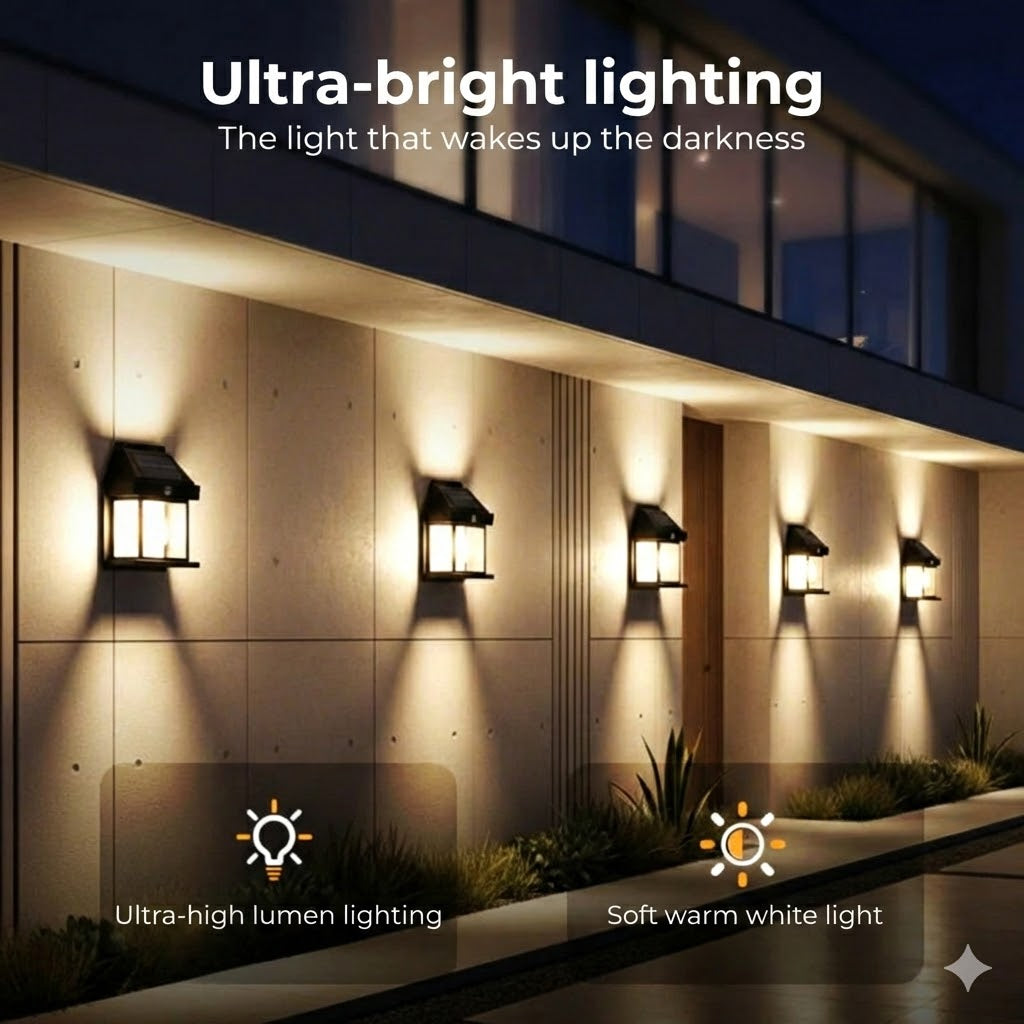 Solar Wall Light with Motion Sensor – Outdoor Solar Powered Lighting – Wireless & Waterproof (IP65)