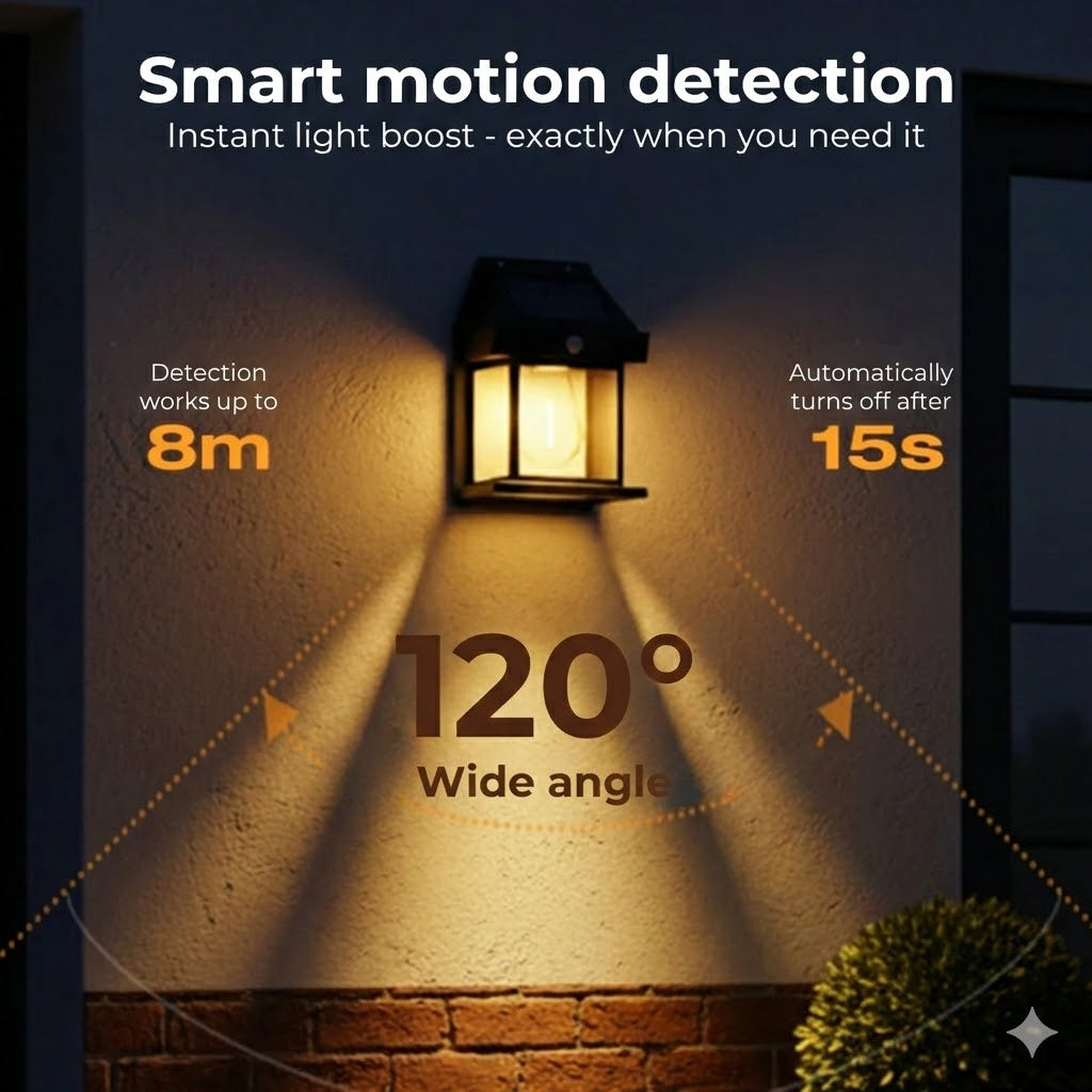 Solar Wall Light with Motion Sensor – Outdoor Solar Powered Lighting – Wireless & Waterproof (IP65)